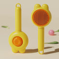 Cepillo autolimpiante diseño conejo color amarillo, vista frontal y trasera