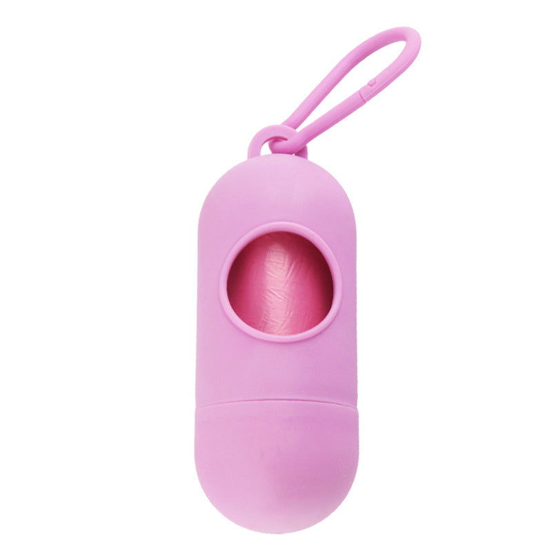 Dispensador de bolsas para cacas de perro color rosa con anilla