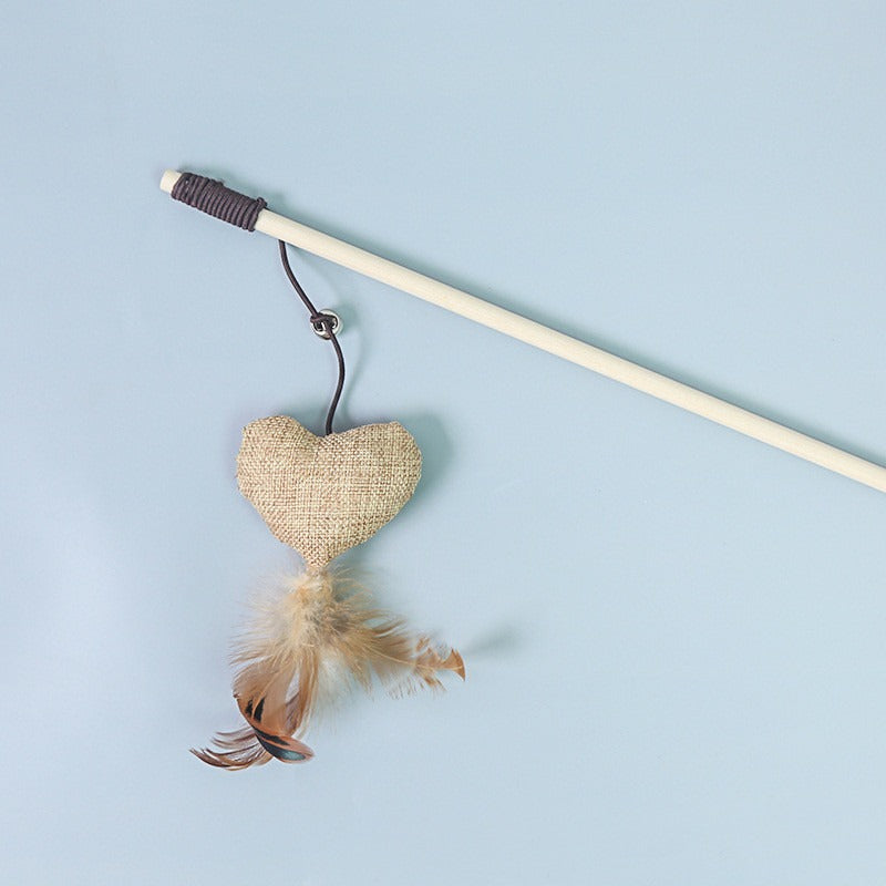 Caña de Juguete para Gatos — Con Ratón y Plumas Corazón