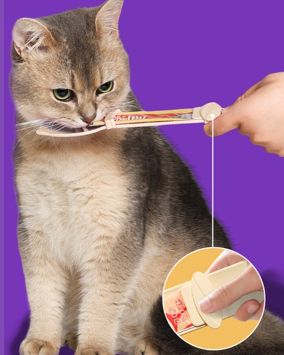 Cuchara Dispensadora de Snacks para Gatos - un gato lamiendo golosinas directamente de la cuchara