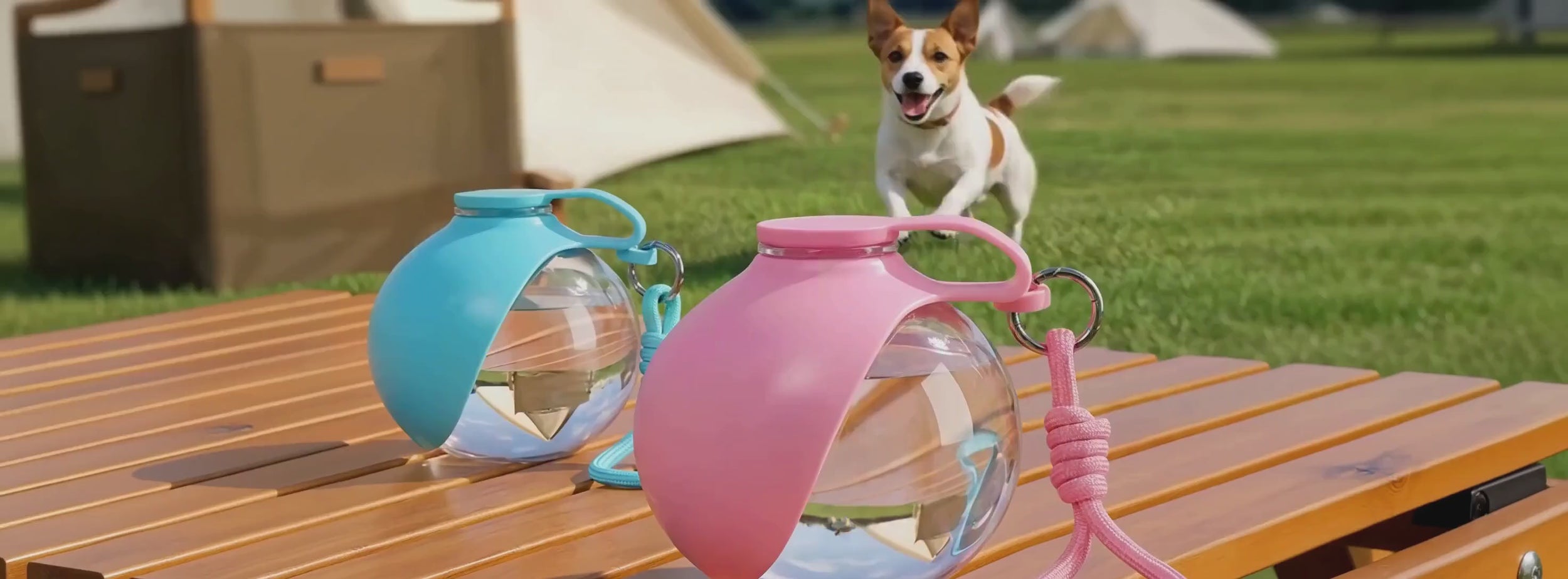 Video demostrativo de la Botella de Agua Portatil - perro bebiendo agua en el parque
